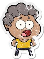 distressed sticker of a cartoon man gasping in surprise png