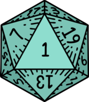 Retro Tattoo Style natural 1 D20 dice roll png