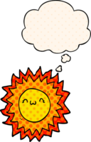 cartoon sun with thought bubble in comic book style png