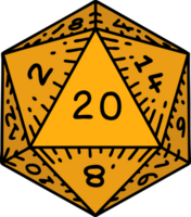 Retro Tattoo Style natural 20 D20 dice roll png