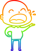 rainbow gradient line drawing of a cartoon shouting bald man png