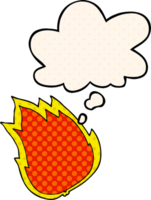 cartoon fire with thought bubble in comic book style png