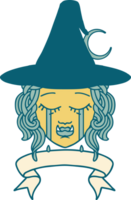 Retro Tattoo Style crying half orc witch character face png