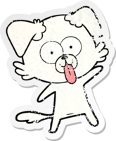 distressed sticker of a cartoon dog with tongue sticking out png