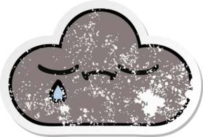 pegatina angustiada de una linda nube de tormenta de dibujos animados png