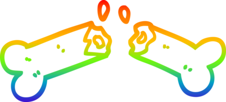 rainbow gradient line drawing of a cartoon broken bone png