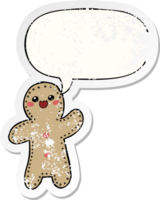 cartoon gingerbread man with speech bubble distressed distressed old sticker png