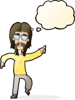 dessin animé hippie homme portant des lunettes avec bulle de pensée png