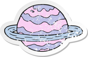 retro distressed sticker of a cartoon alien planet png