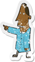 retro distressed sticker of a cartoon ugly man pointing png