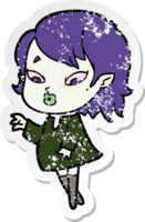 distressed sticker of a cute cartoon vampire girl png