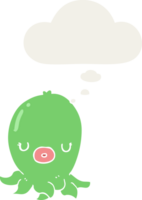 dessin animé poulpe avec pensée bulle dans rétro style png