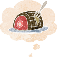 desenho animado cozinhou carne com pensamento bolha dentro grunge angustiado retro texturizado estilo png