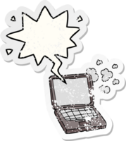 cartoon laptop computer with speech bubble distressed distressed old sticker png