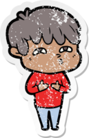 distressed sticker of a cartoon curious man png