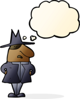 cartoon man in coat and hat with thought bubble png