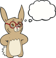 Cartoon-Kaninchen mit Brille mit Gedankenblase png