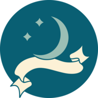 icono de estilo tatuaje con pancarta de luna y estrellas png