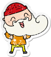 distressed sticker of a happy man with beard and winter hat png