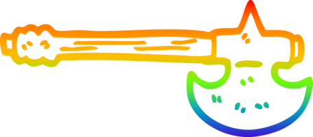 rainbow gradient line drawing of a cartoon medieval axe png