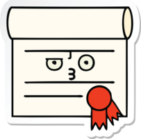 sticker of a cute cartoon certificate png