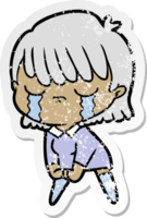 distressed sticker of a cartoon woman crying png