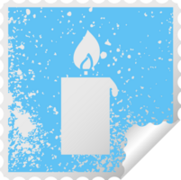 distressed square peeling sticker symbol of a lit candle png