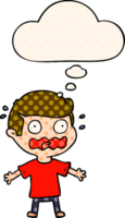 cartone animato uomo totalmente stressato su con pensato bolla nel comico libro stile png