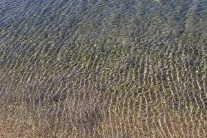 The color of water in the Mediterranean Sea in shallow water. Natural abstract background. photo