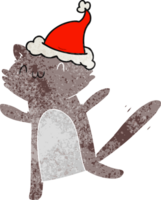 mão desenhado retro desenho animado do uma dançando gato vestindo santa chapéu png