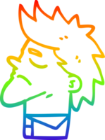 rainbow gradient line drawing of a cartoon arrogant man png