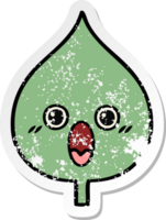 distressed sticker of a cute cartoon expressional leaf png