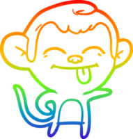 rainbow gradient line drawing of a funny cartoon monkey pointing png