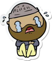 sticker of a cartoon bearded man crying png