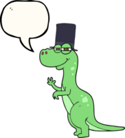 hand drawn speech bubble cartoon dinosaur wearing top hat png