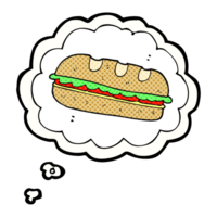 main tiré pensée bulle dessin animé énorme sandwich png