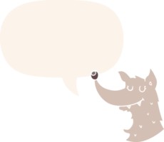 cartoon wolf with speech bubble in retro style png