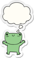 cartoon frog with thought bubble as a printed sticker png