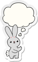 schattig tekenfilm konijn met gedachte bubbel net zo een gedrukt sticker png