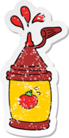 distressed sticker of a cartoon ketchup bottle png