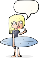 cartoon surfer girl with speech bubble png