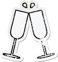 distressed sticker of a cute cartoon clinking champagne flutes png