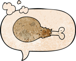 cartoon cooked chicken leg with speech bubble in retro texture style png