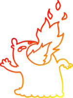 warm gradient line drawing of a cartoon fire breathing ghost png