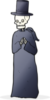 cartoon spooky skeleton wearing robe and top hat png