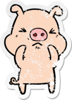 distressed sticker of a cartoon angry pig png