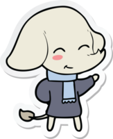 sticker of a cute cartoon elephant in winter clothes png