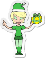 pegatina de una mujer de dibujos animados con regalo de navidad png