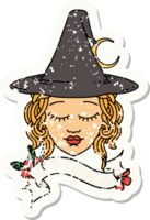 grunge sticker of a human witch character face png