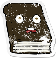 retro distressed sticker of a cartoon unhappy book png